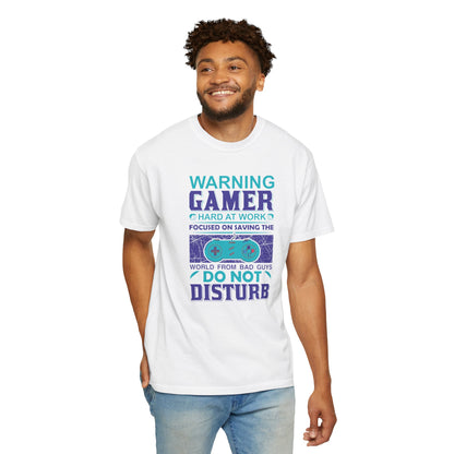 Funny Warning Gamer Do Not Disturb Digital Protector Virtual Heroism Sarcastic Battle Against Evil Unisex Heavy Cotton T-Shirt