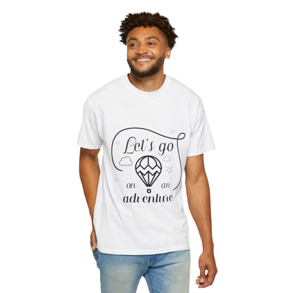 Let’s Go On An Adventure Nature Exploration Bonfire Travel Lovers Tee Freedom Hot Air Balloon Unisex Heavy Cotton T-Shirt