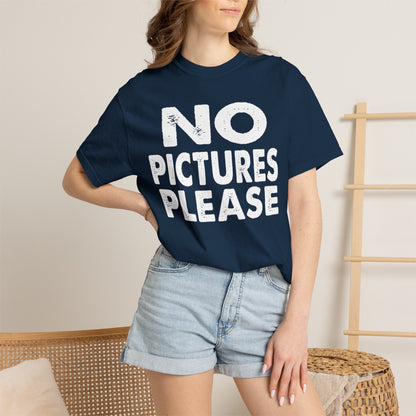 No Picture Please Photogenic Tee No Flash Camera-Shy Personal Space Unisex Heavy Cotton T-Shirt