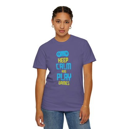 Funny Keep Calm And Play Games Pro Gamer Skills Gaming Mindset Sarcastic Gameplay Optimization Unisex Heavy Cotton T-Shirt