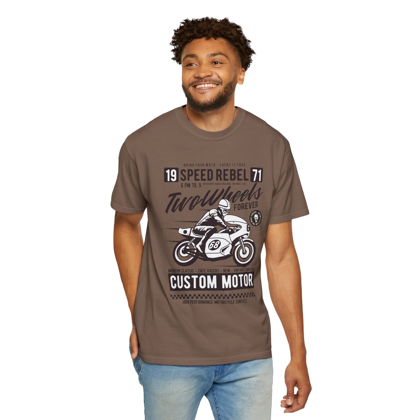 Speed Rebel Two Wheels Custom Engine Club Motorbike Lovers Trendy Tee High-speed Rider Adventure Racer Unisex Heavy Cotton T-Shirt