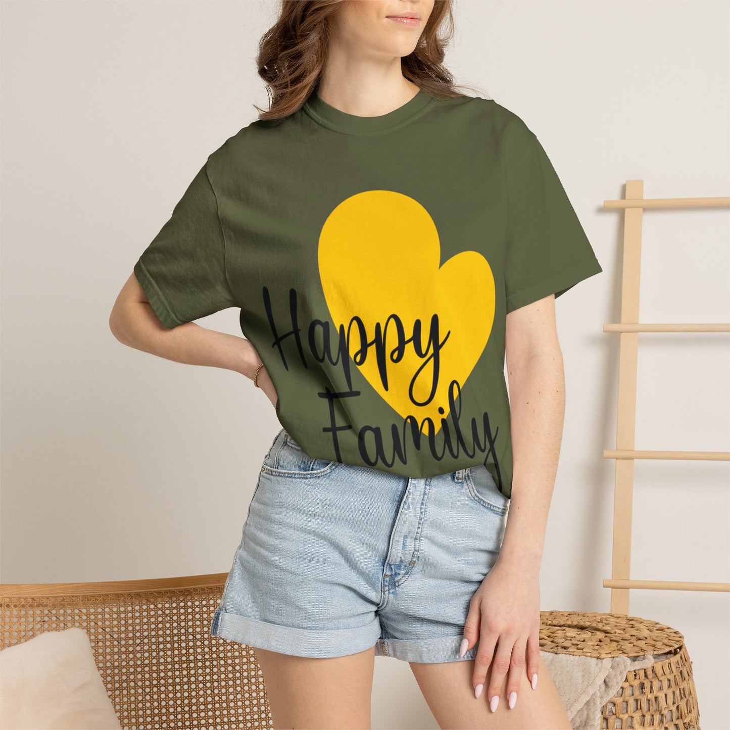 Happy Family Peaceful Paradise Tee Cherished Space Heartfelt Haven Unisex Heavy Cotton T-Shirt