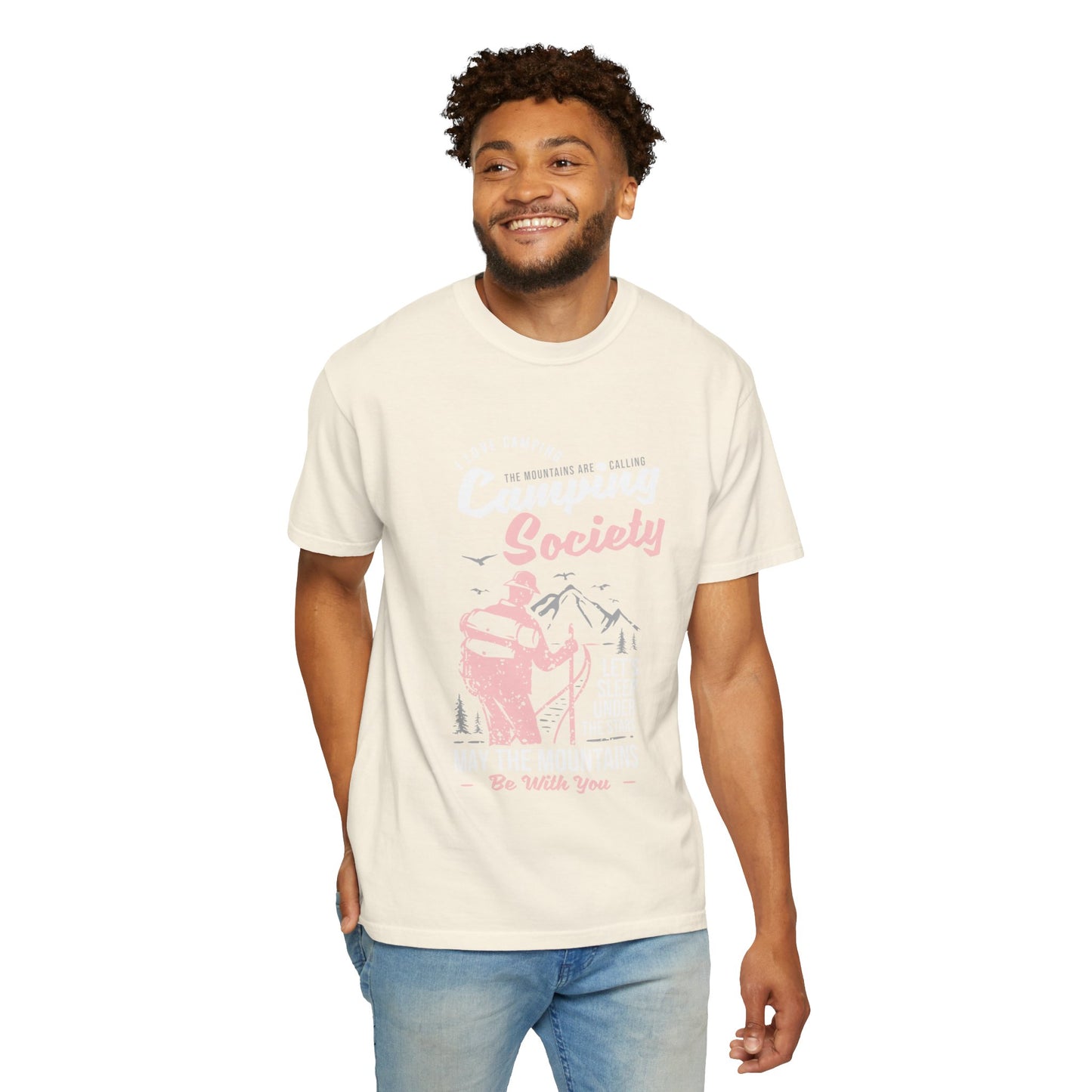 Funny Camping Society I Love Camping Enthusiastic Traveler Sarcastic Adventure Birds In The Mountains Unisex Heavy Cotton T-Shirt