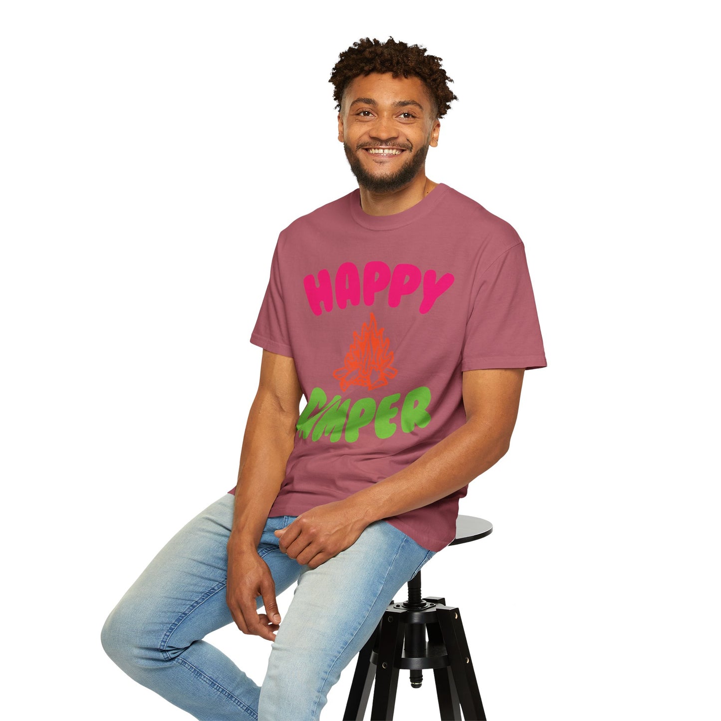 Happy Camper Freedom Fighter Adventure Lovers Tee Nature Exploration Bonfire Travel Van Unisex Heavy Cotton T-Shirt