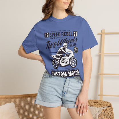 Speed Rebel Two Wheels Custom Engine Club Motorbike Lovers Trendy Tee High-speed Rider Adventure Racer Unisex Heavy Cotton T-Shirt