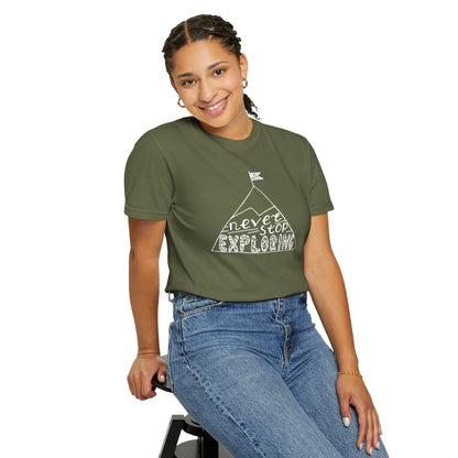 Never Stop Exploring Cool Tee Trekking Outdoor Adventure Hiking Nature Lover Rocks Climbing Unisex Heavy Cotton T-Shirt