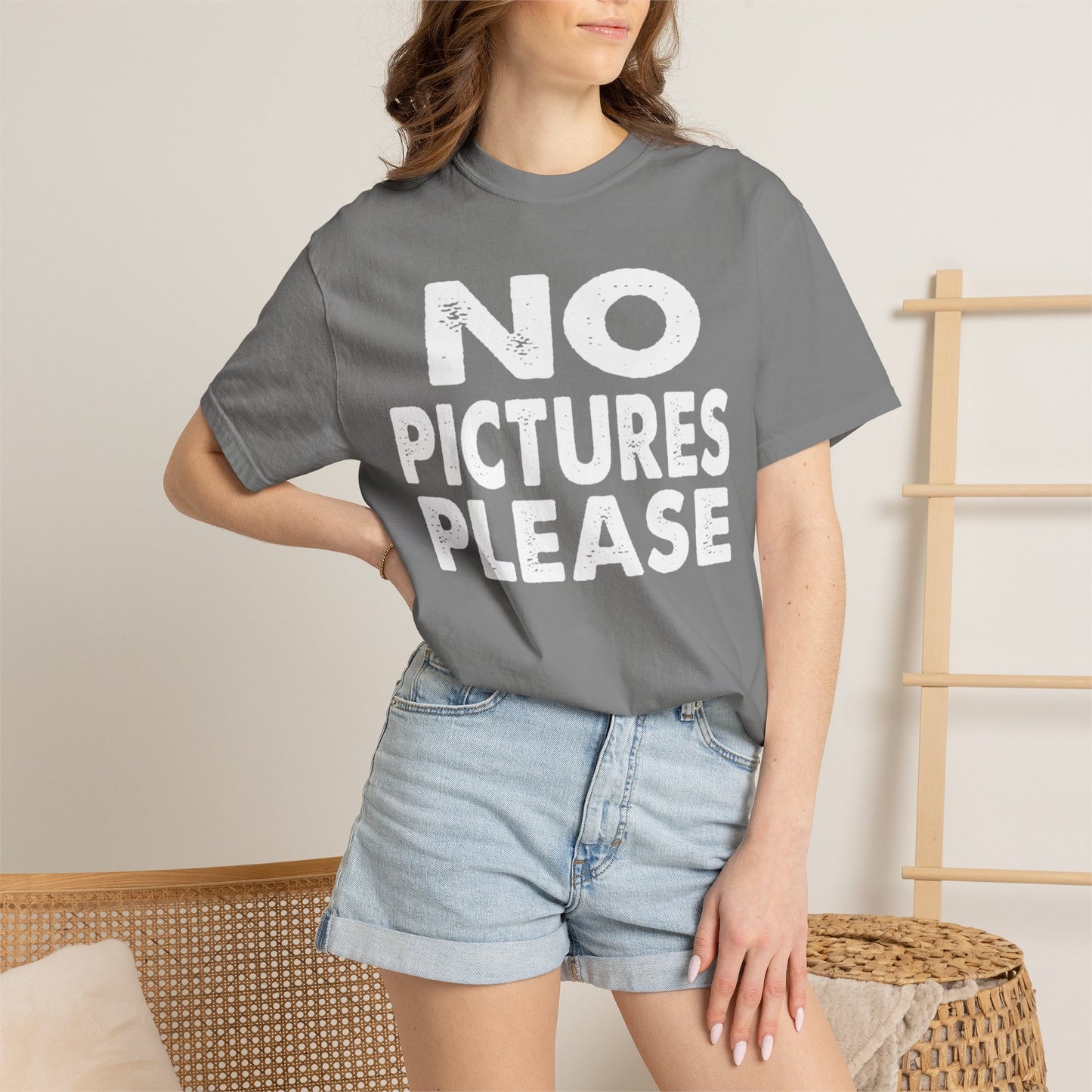 No Picture Please Photogenic Tee No Flash Camera-Shy Personal Space Unisex Heavy Cotton T-Shirt