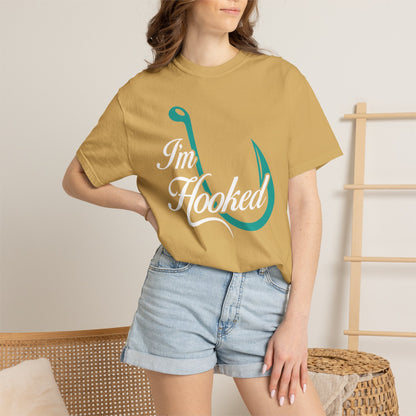 Funny I’m Hooked Rod and Reel Tackle Box Catch Of The Day Sarcastic Fishing Adventure Unisex Heavy Cotton T-Shirt