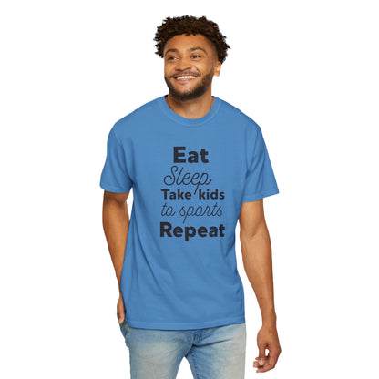 Eat Sleep Take Kids Motherhood Blessings Life Giver Mummy’s Tee Supermom Busy Schedule Duties Forever Same Routine Players Unisex Heavy Cotton T-Shirt