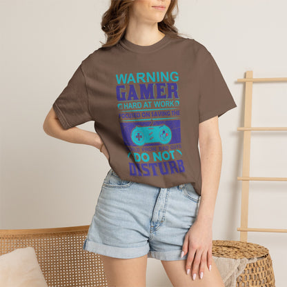 Funny Warning Gamer Do Not Disturb Digital Protector Virtual Heroism Sarcastic Battle Against Evil Unisex Heavy Cotton T-Shirt