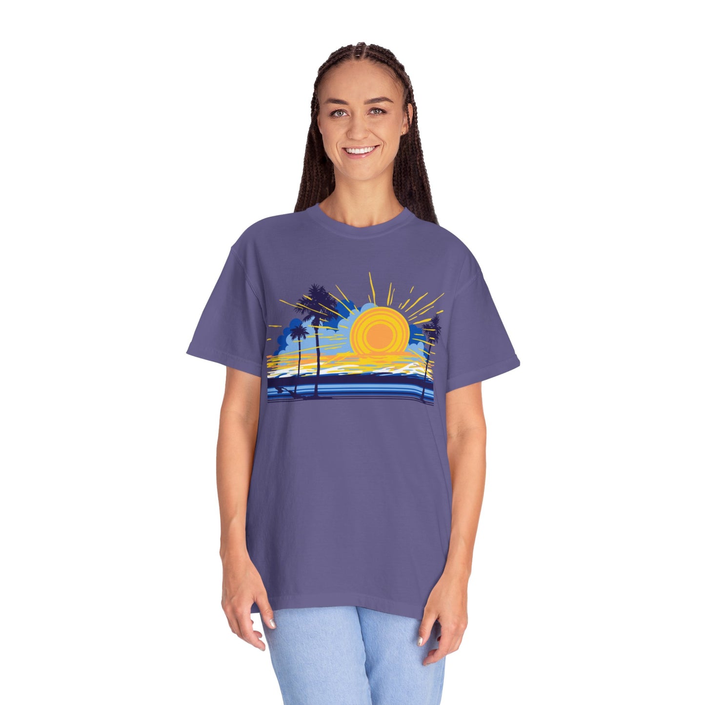 Sunset And Beach Summer Trendy Tee Sunshine Days Ice Cream Summer Camp Beachcombing Anchor Unisex Heavy Cotton T-Shirt