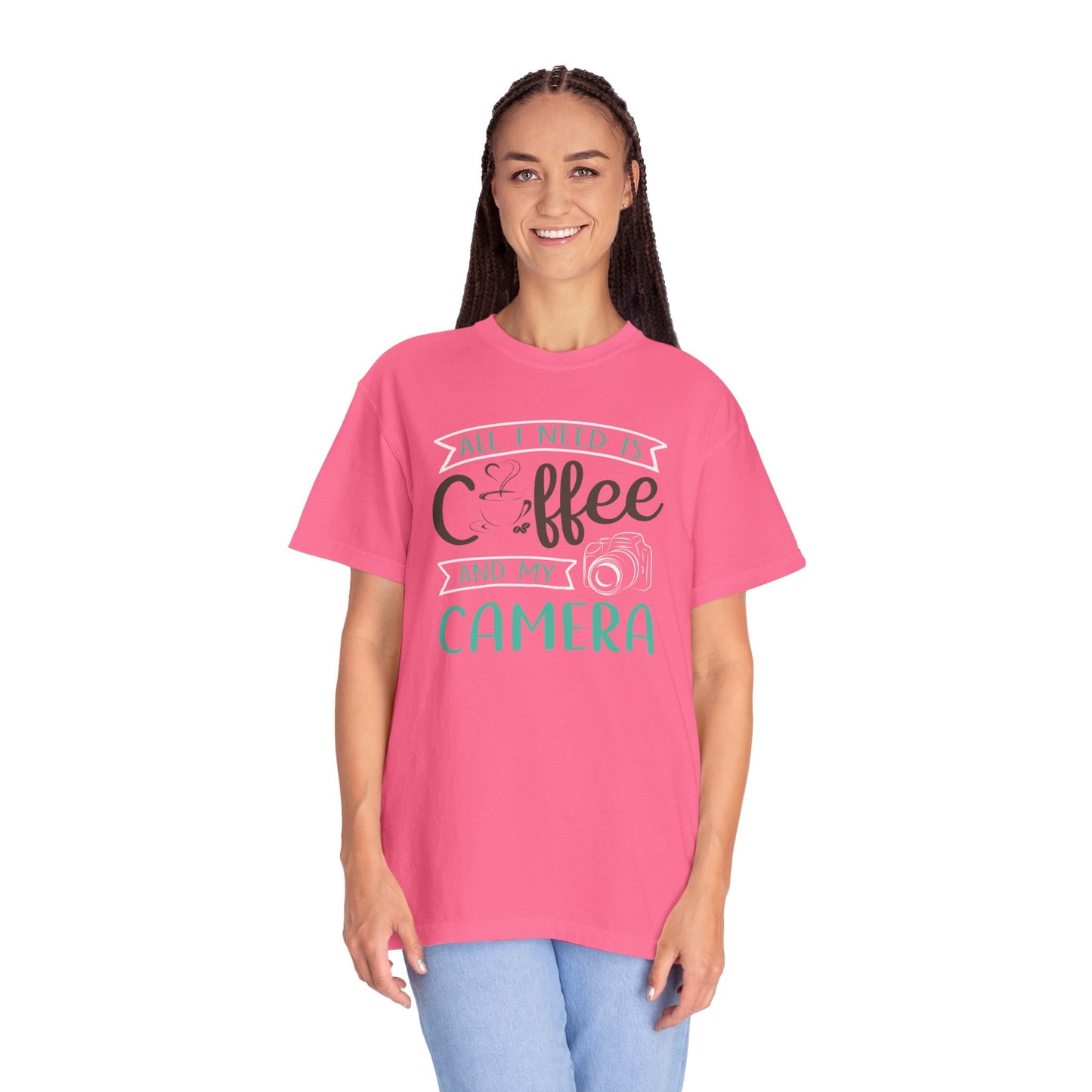 Funny All I Need Is Coffee And My Camera Coffee lover Sarcastic Photography Passion Coffee Clicker Unisex Heavy Cotton T-Shirt