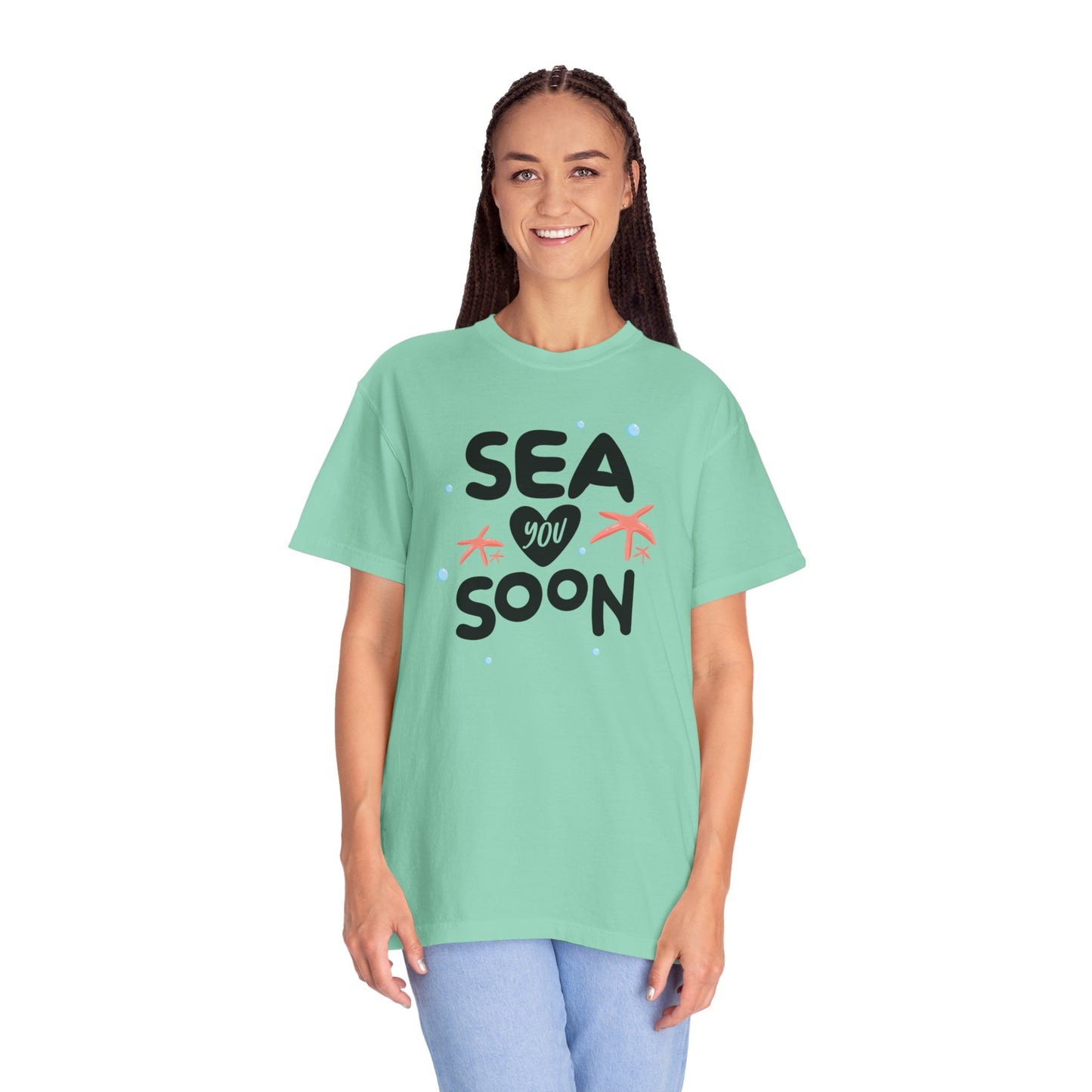 Sea You Soon Sarcastic Tee Ocean Wordplay Seaside Lover Summer Goodbye Ocean Trip Unisex Heavy Cotton T-Shirt