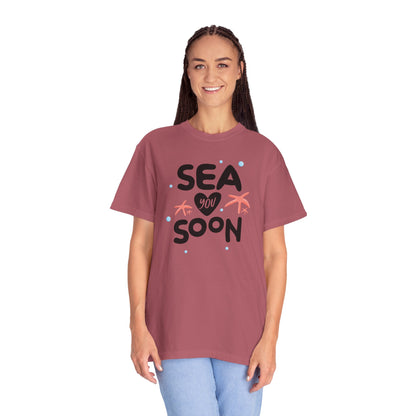 Sea You Soon Sarcastic Tee Ocean Wordplay Seaside Lover Summer Goodbye Ocean Trip Unisex Heavy Cotton T-Shirt
