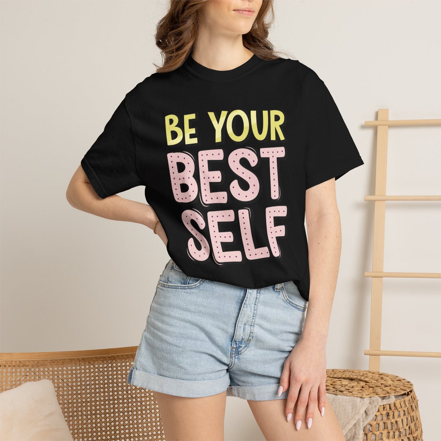 Be Your Best Self Trendy Tee Motivational Self-Care Positive Attitude Confidence Booster Encouraging Unisex Heavy Cotton T-Shirt