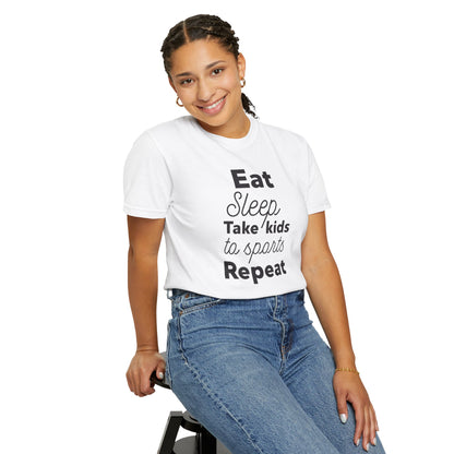 Eat Sleep Take Kids Motherhood Blessings Life Giver Mummy’s Tee Supermom Busy Schedule Duties Forever Same Routine Players Unisex Heavy Cotton T-Shirt