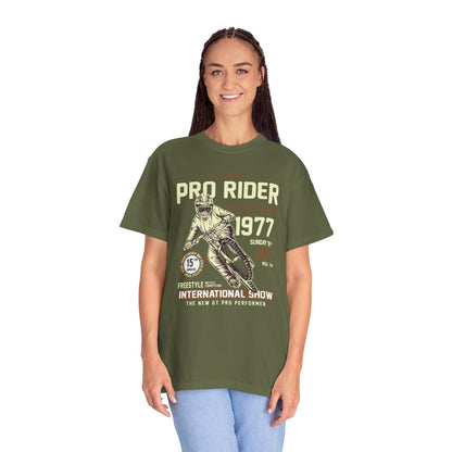 Vintage Reunion Pro Rider Extreme Sport 1977 Free Style Retro Bicycle Two Wheeled Adventure Unisex Heavy Cotton T-Shirt