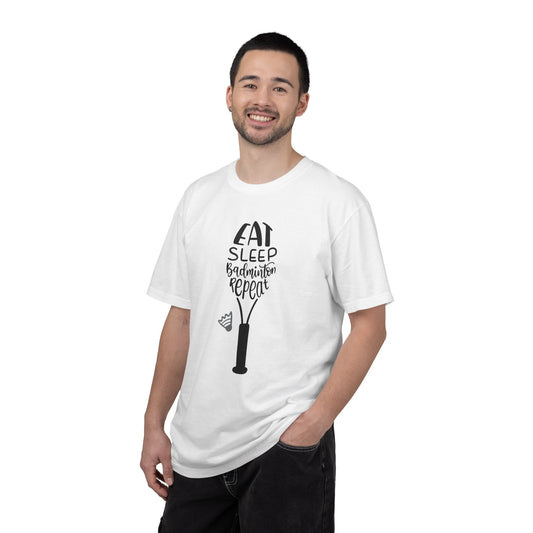 Eat Sleep Badminton Repeat Stay Active Motivation Tee Winning Attitude Sports Dedication Shuttlecock Addiction Unisex Heavy Cotton T-Shirt