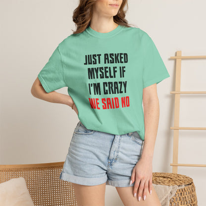 Just Asked Myself If I’M Crazy We Said No Funny Tee Self-Doubt Humourous Mental Stability Sarcastic Unisex Heavy Cotton T-Shirt