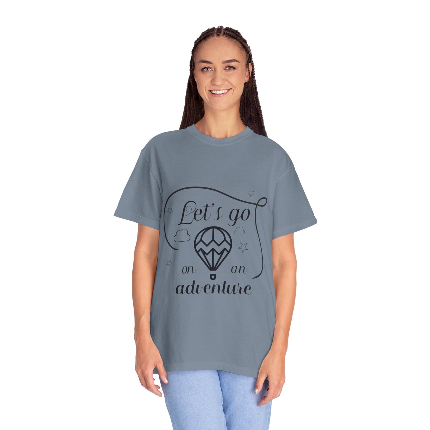 Let’s Go On An Adventure Nature Exploration Bonfire Travel Lovers Tee Freedom Hot Air Balloon Unisex Heavy Cotton T-Shirt