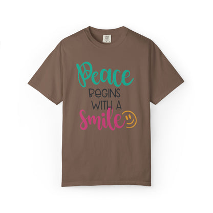 Peace Begins With A Smile Kindness Heartfelt Compliments Tee Thoughtful Gestures Love-Inspiration Unisex Heavy Cotton T-Shirt