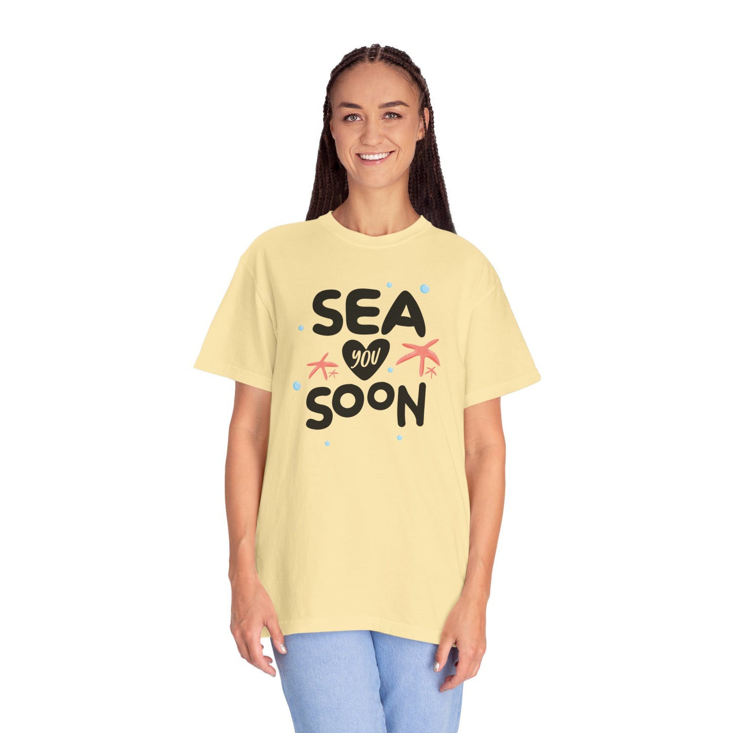 Sea You Soon Sarcastic Tee Ocean Wordplay Seaside Lover Summer Goodbye Ocean Trip Unisex Heavy Cotton T-Shirt