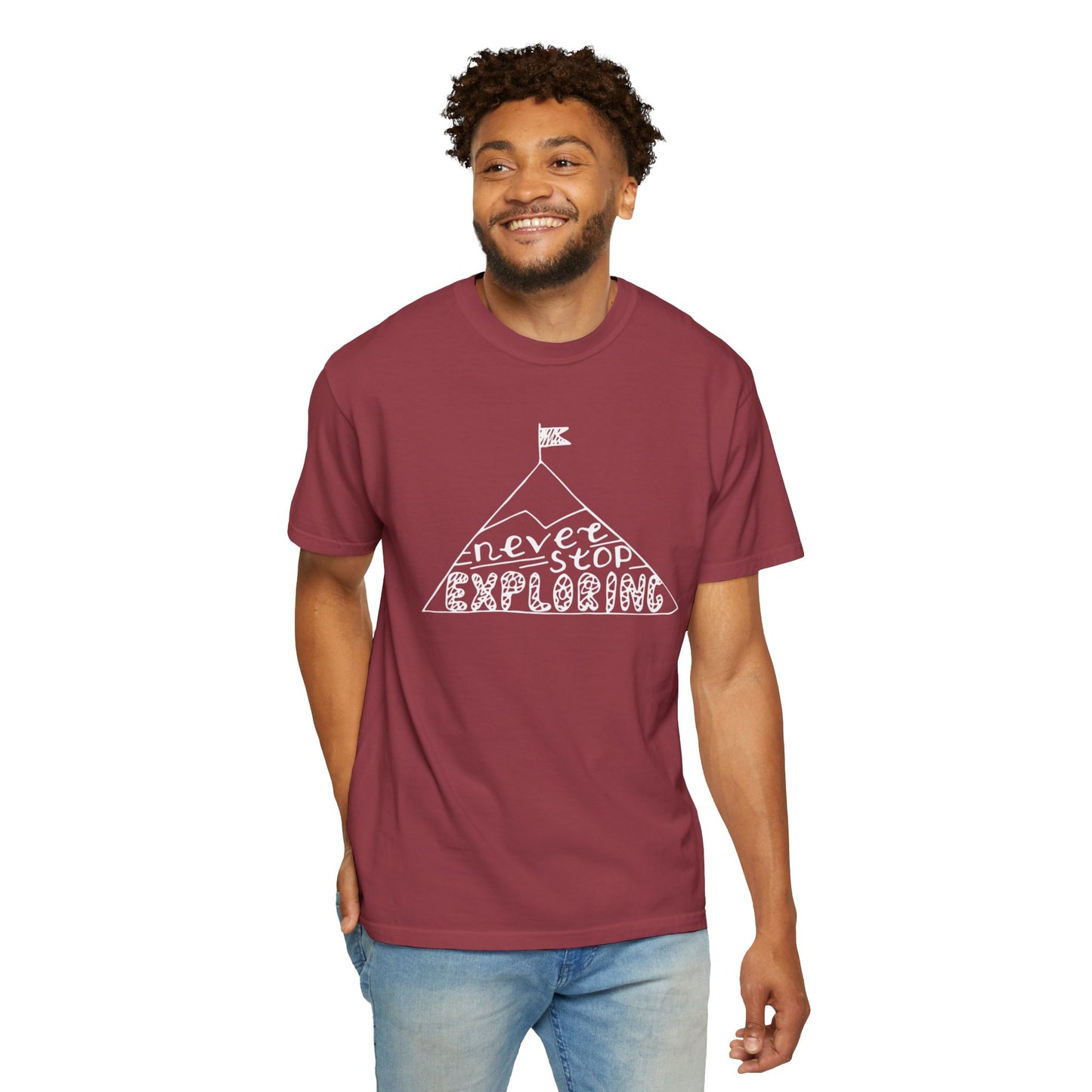 Never Stop Exploring Cool Tee Trekking Outdoor Adventure Hiking Nature Lover Rocks Climbing Unisex Heavy Cotton T-Shirt