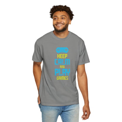 Funny Keep Calm And Play Games Pro Gamer Skills Gaming Mindset Sarcastic Gameplay Optimization Unisex Heavy Cotton T-Shirt