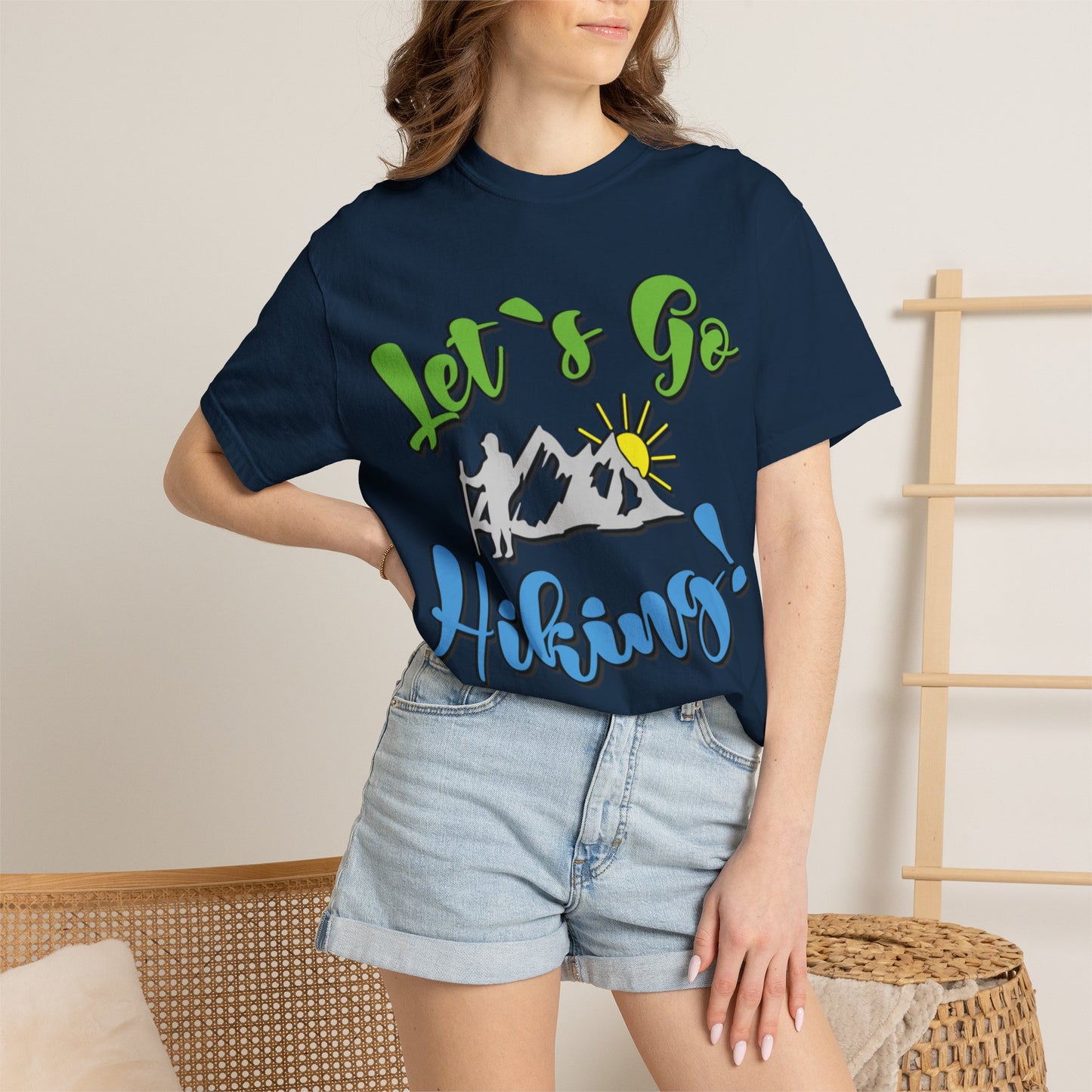 Let’s Go Hiking! Trendy Tee Adventure Mountain Hut Fun Activities Unisex Heavy Cotton T-Shirt