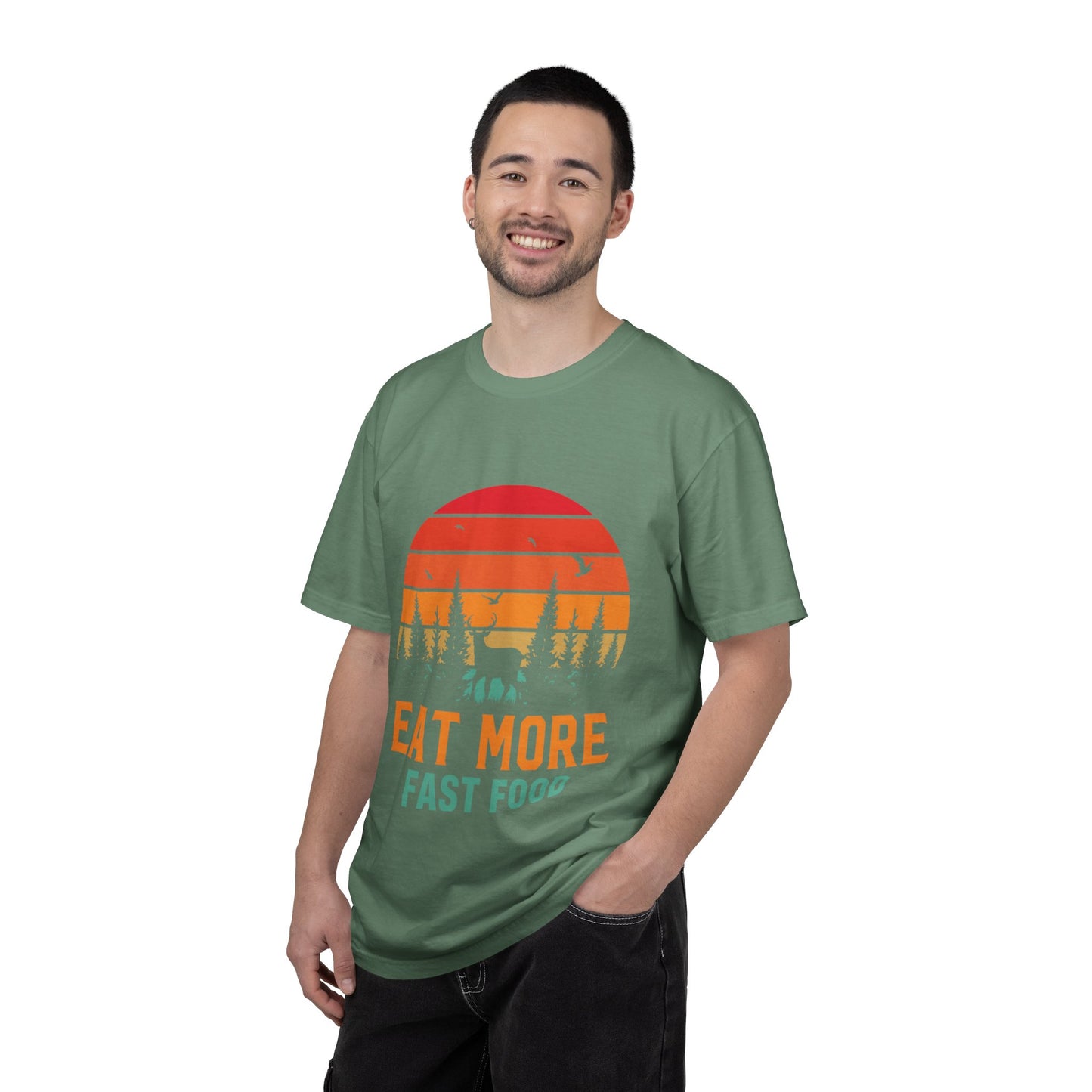 Funny Eat More Fast Food Quick Meals Fried Chicken Burgers Hunting Season Sarcastic Forest Deer Hunting Unisex Heavy Cotton T-Shirt