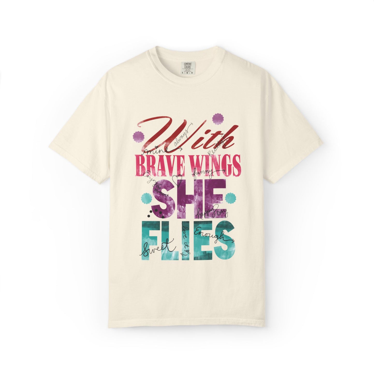 With Brave Wings She Flies Encouragement Self-belief Tee Moral Support Hopefulness Positivity High Achievements Unisex Heavy Cotton T-Shirt