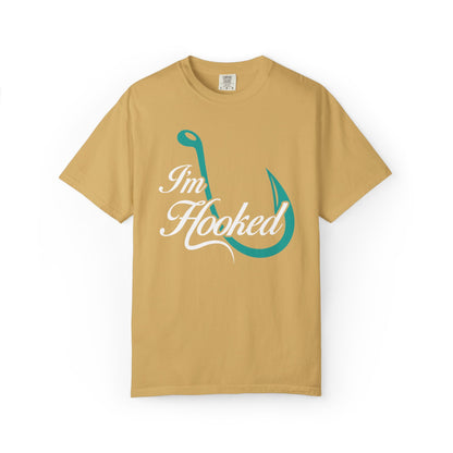 Funny I’m Hooked Rod and Reel Tackle Box Catch Of The Day Sarcastic Fishing Adventure Unisex Heavy Cotton T-Shirt