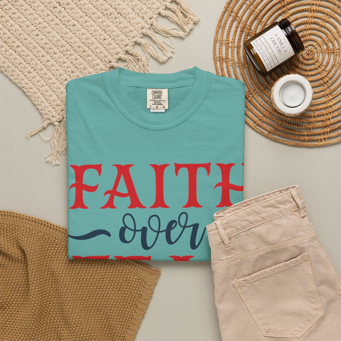 Faith Over Fear Stop Wishing Start Doing Action Goal Setting Modern Tee Achievement Self-Improvement Unisex Heavy Cotton T-Shirt