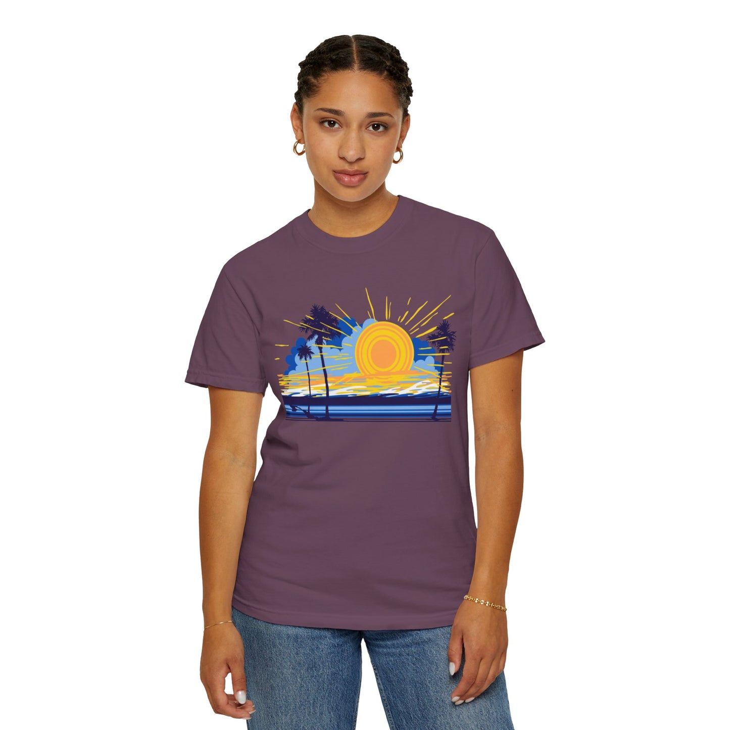 Sunset And Beach Summer Trendy Tee Sunshine Days Ice Cream Summer Camp Beachcombing Anchor Unisex Heavy Cotton T-Shirt