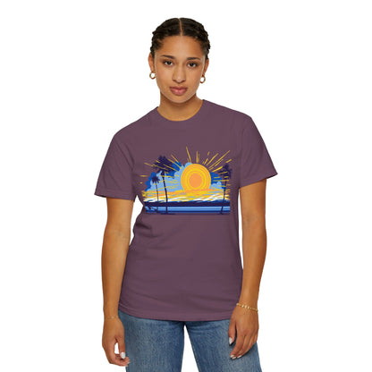 Sunset And Beach Summer Trendy Tee Sunshine Days Ice Cream Summer Camp Beachcombing Anchor Unisex Heavy Cotton T-Shirt