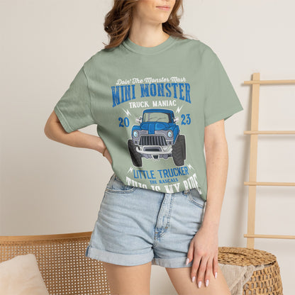Funny Mini Monster Truck Manic Speed Truck Power Sarcastic Extreme Adventure Four-Wheel Drive Unisex Heavy Cotton T-Shirt