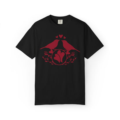 Romantic Love Birds Monogram Boundless Love Affection Lover’s Tee Infinite Bliss Butterfly Kisses Evergreen Romance Unisex Heavy Cotton T-Shirt