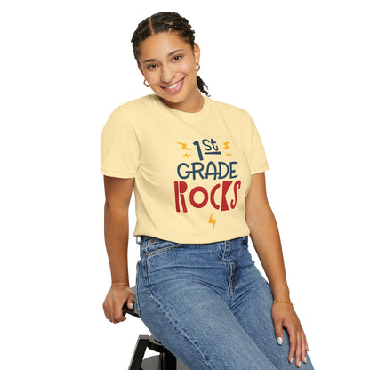 Funny 1st Grade Romeo Learning Legend Super Scholar Junior Geniuses Science Star Student’s Day Unisex Heavy Cotton T-Shirt