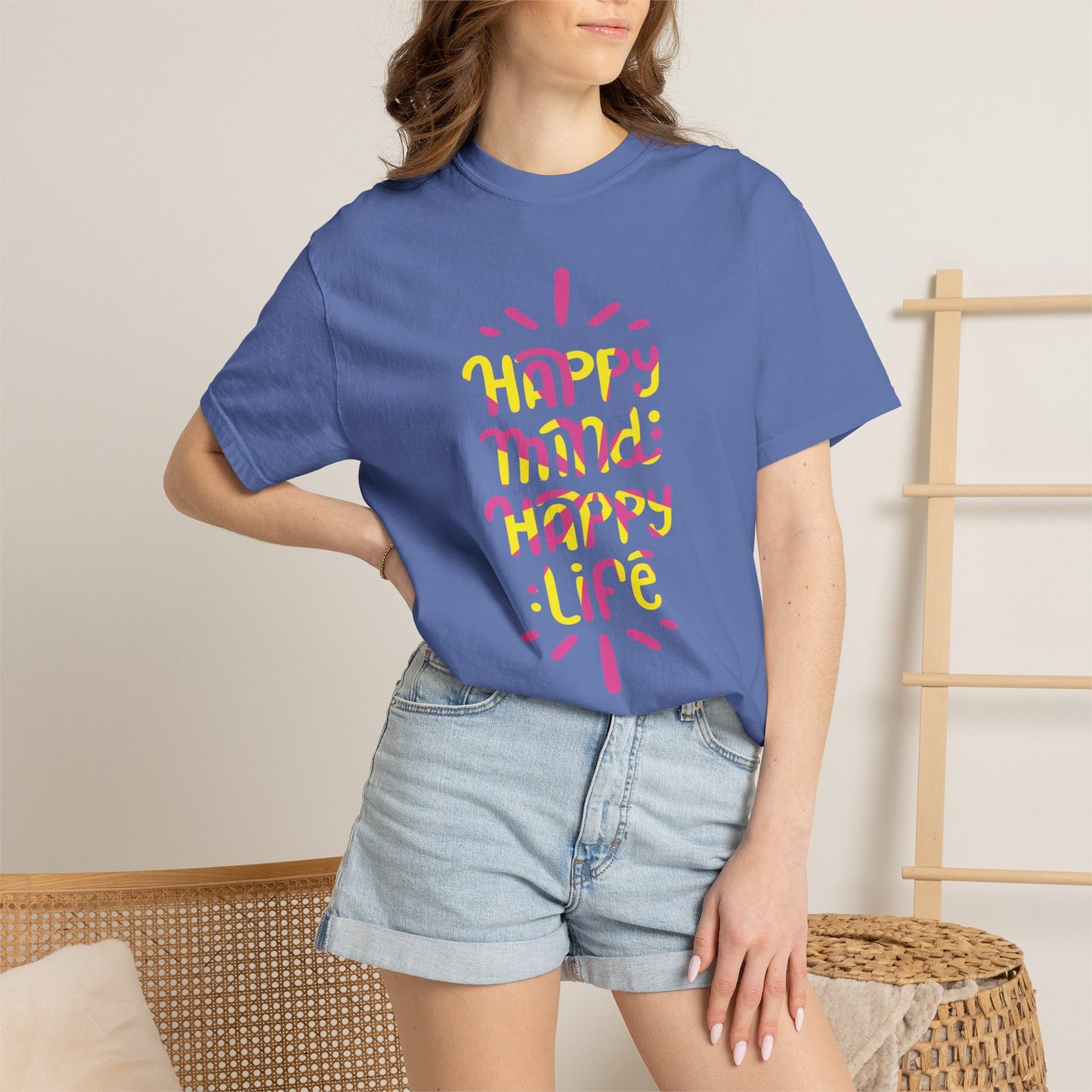 Happy Mind Happy Life Love Hope Worship Eternity Tee Peaceful Living Religious Beliefs Unisex Heavy Cotton T-Shirt