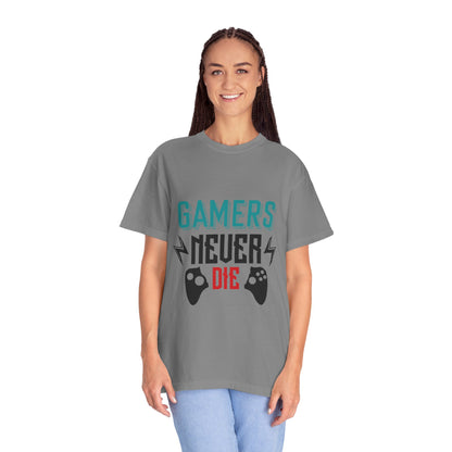 Gamers Never Die Warriors Tee Non-Stop Playing Obsession Mastery Thrill Unisex Heavy Cotton T-Shirt