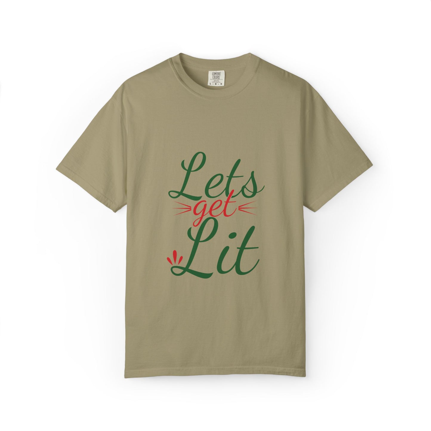 Let’s Get Lit Sparkly Bows Merry Christmas New Year Celebration Festive Season Xmas Tree Fireworks Unisex Heavy Cotton T-Shirt