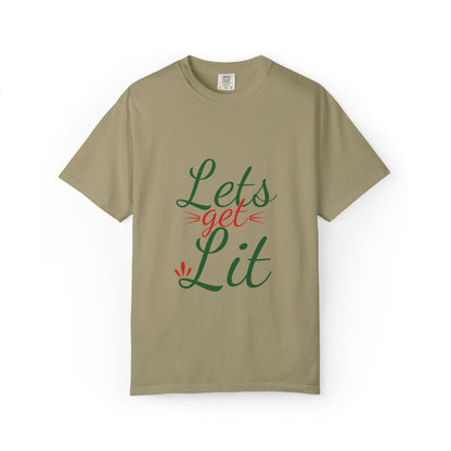 Let’s Get Lit Sparkly Bows Merry Christmas New Year Celebration Festive Season Xmas Tree Fireworks Unisex Heavy Cotton T-Shirt