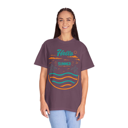 Exciting Hello Summer Sunrise & Sunburn Beach Days Ice Cream Summer Camp Unisex Heavy Cotton T-Shirt