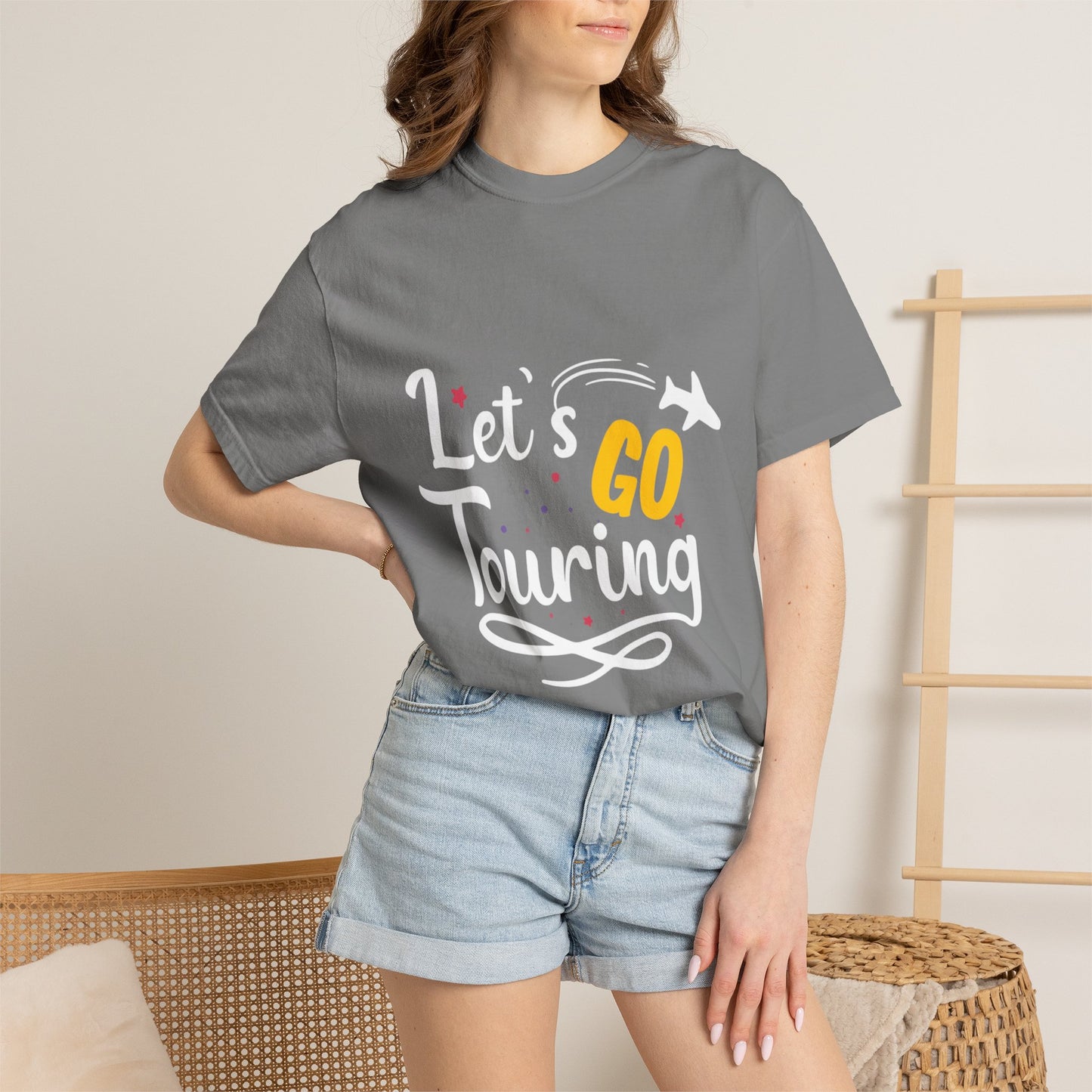 Let’s Go Touring Trendy Tee Travel Addict Exploring Adventurous Tour Lover Tourist Journey Unisex Heavy Cotton T-Shirt