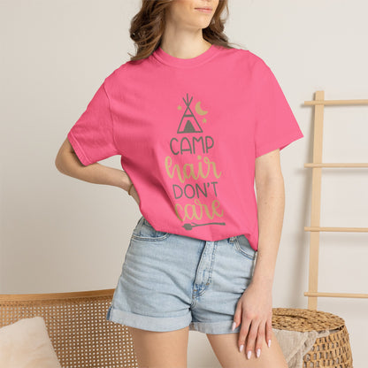 Camp Hair Don’t Care Adventure Mountain Tee Fun Activities Unisex Heavy Cotton T-Shirt