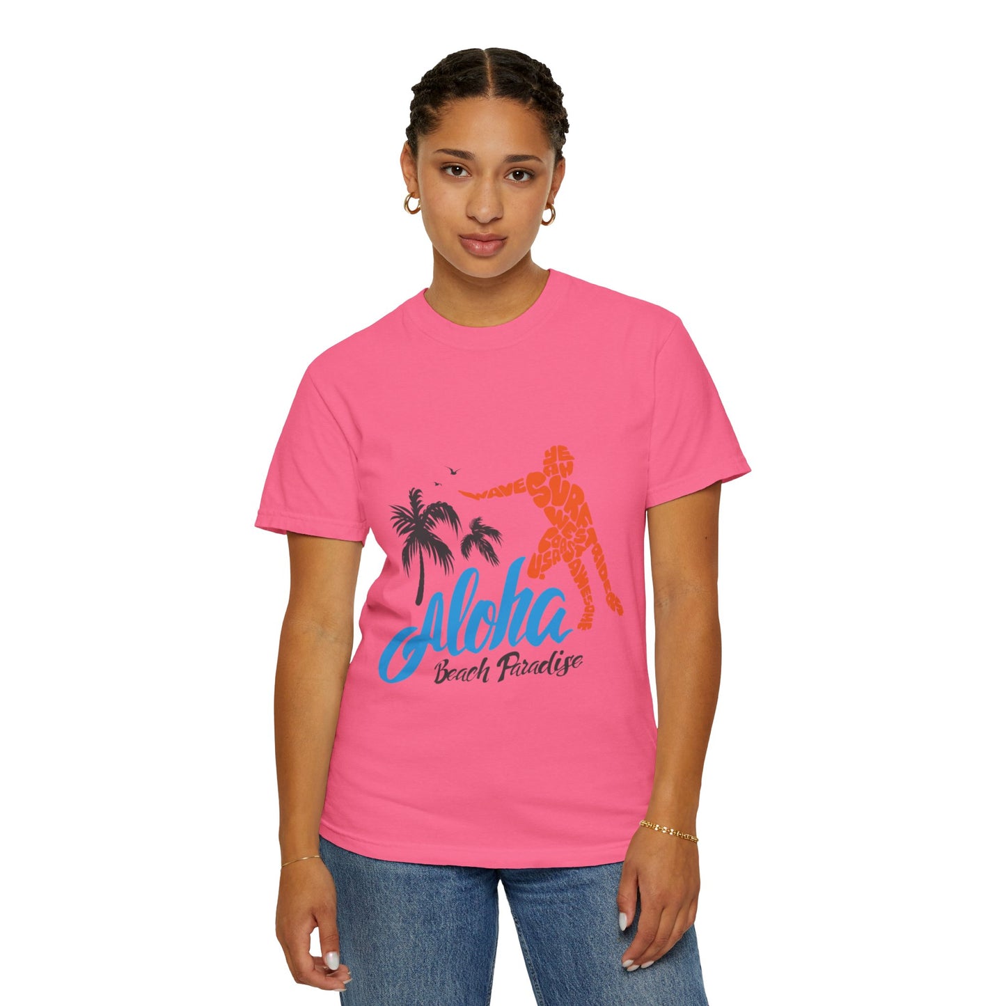 Funny Aloha Beach Paradise White Sand Coconut Tress Beach Party Beach Bar Beach Surfers Unisex Heavy Cotton T-Shirt