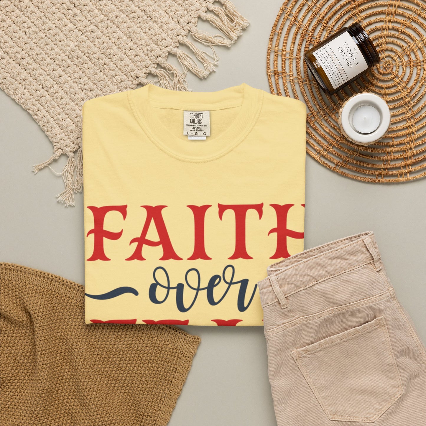 Faith Over Fear Stop Wishing Start Doing Action Goal Setting Modern Tee Achievement Self-Improvement Unisex Heavy Cotton T-Shirt