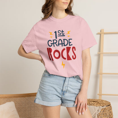 Funny 1st Grade Romeo Learning Legend Super Scholar Junior Geniuses Science Star Student’s Day Unisex Heavy Cotton T-Shirt