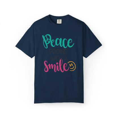 Peace Begins With A Smile Kindness Heartfelt Compliments Tee Thoughtful Gestures Love-Inspiration Unisex Heavy Cotton T-Shirt