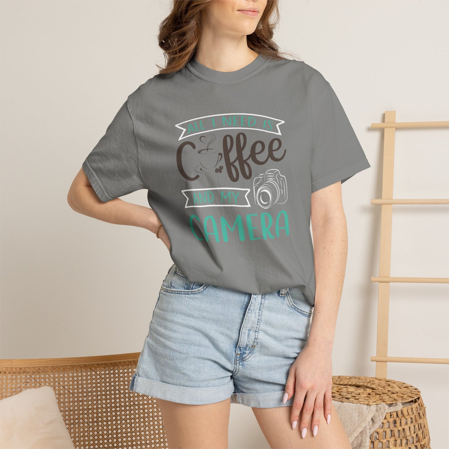 Funny All I Need Is Coffee And My Camera Coffee lover Sarcastic Photography Passion Coffee Clicker Unisex Heavy Cotton T-Shirt